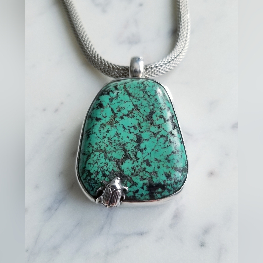 $2195 Stephen Dweck One Of A Kind Turquoise Pendant & Silver Necklace - Picture 6 of 13